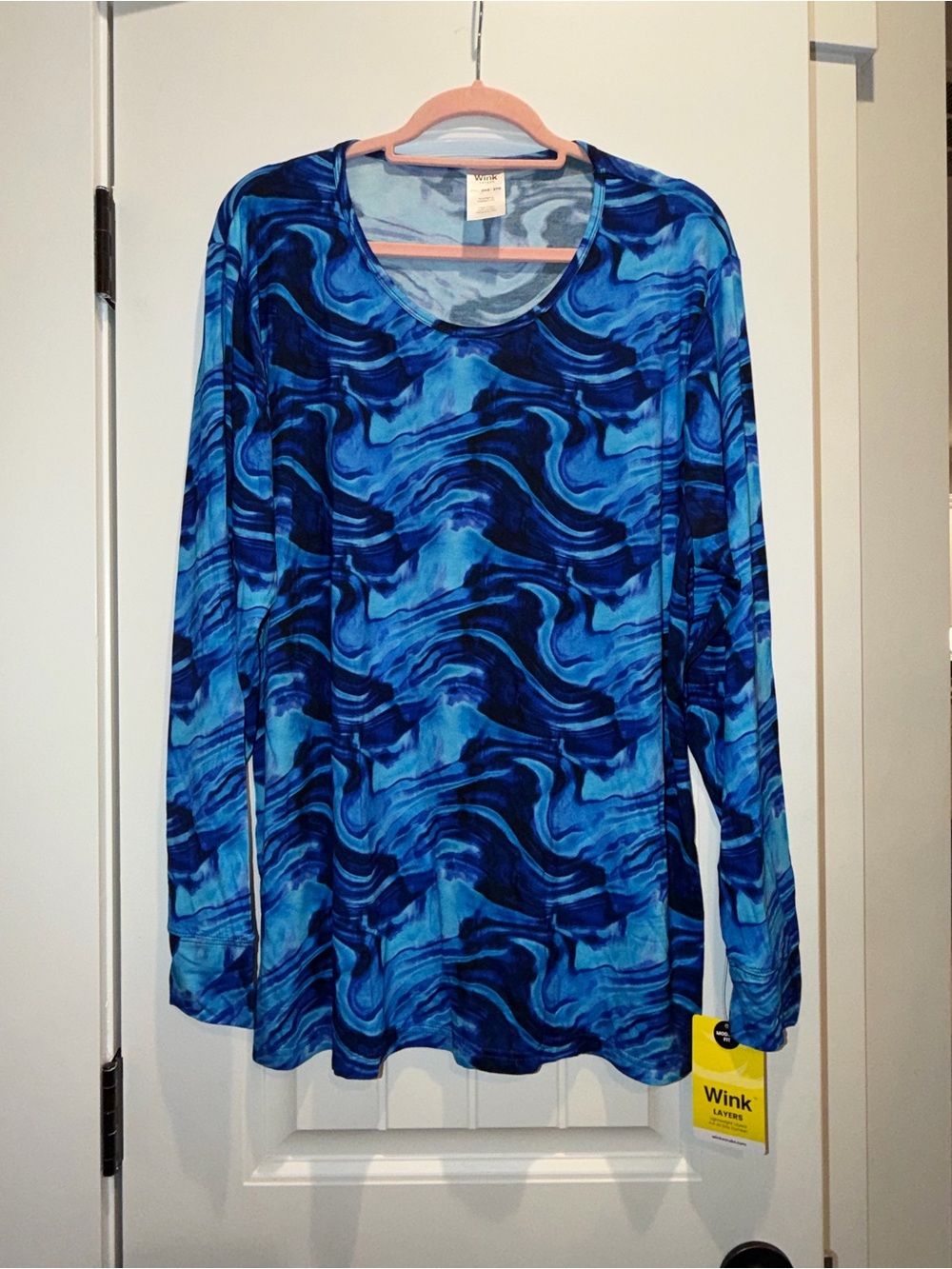 Wink Blue Wave Scoop Neck Long-Sleeve Underscrub Top Size 2X